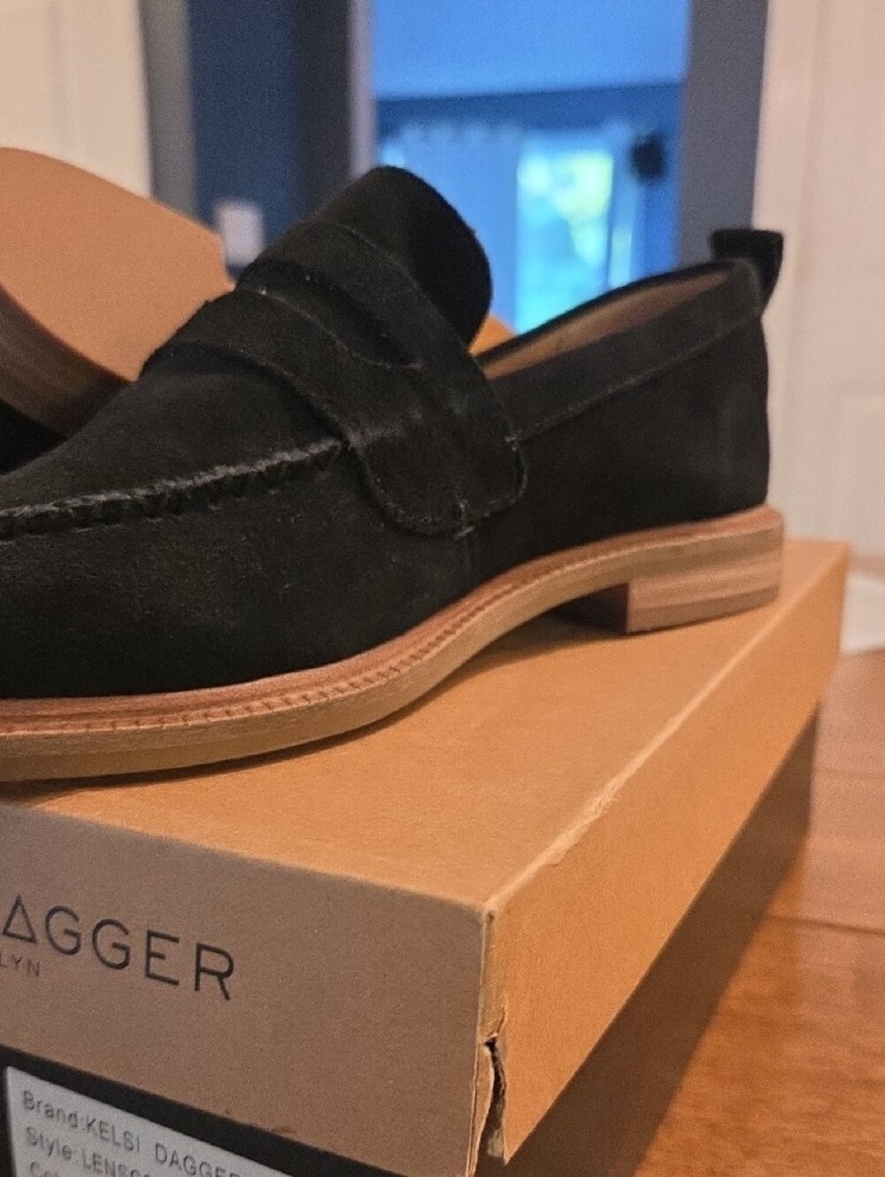 Kelsi Dagger Black Cow Suede Penny Loafers Size 8.5m - Picture 4 of 5